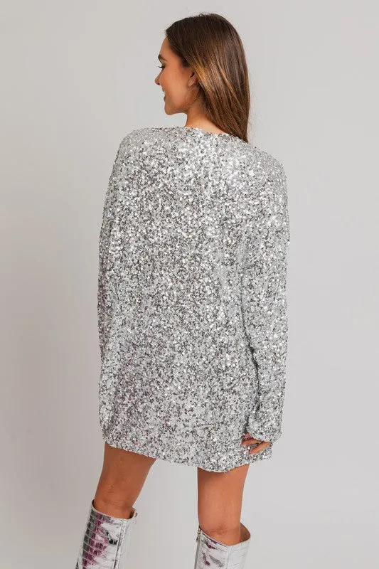 LE LIS Long Sleeve Sequin Mini Dress