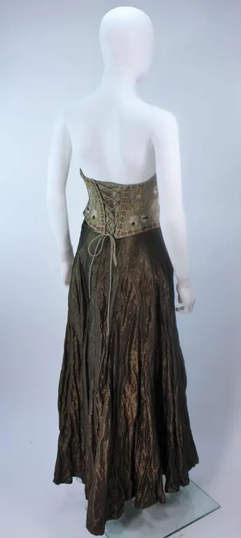 LES HABITUDES KAAT TILLEY Beaded Olive Bustier and Crinkle Skirt Size 2