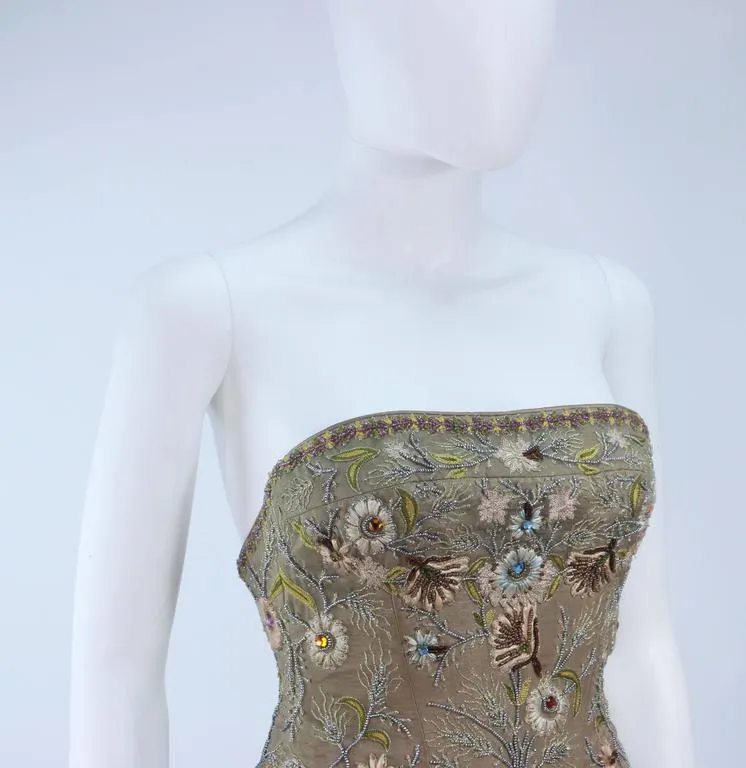 LES HABITUDES KAAT TILLEY Beaded Olive Bustier and Crinkle Skirt Size 2