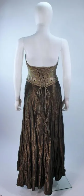 LES HABITUDES KAAT TILLEY Beaded Olive Bustier and Crinkle Skirt Size 2