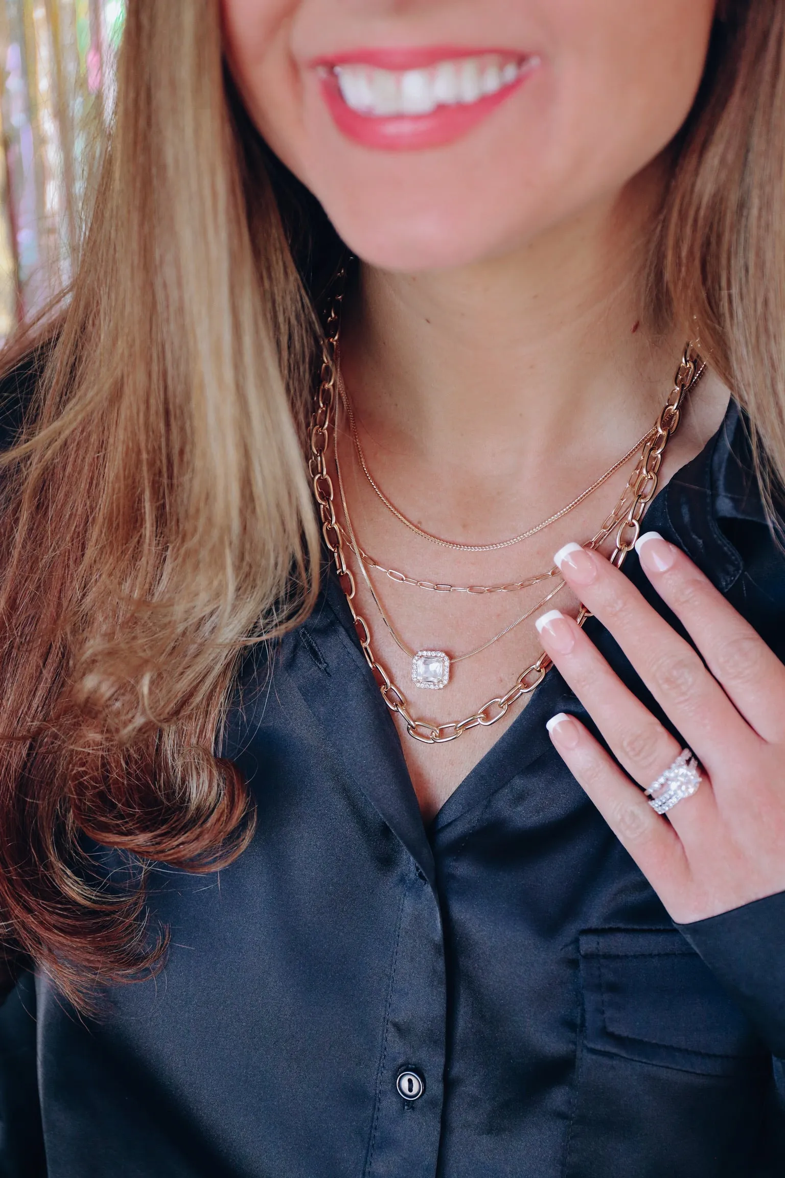 Link Up Layered Pendant Necklace - Gold