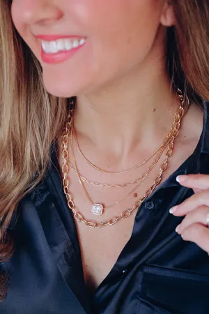 Link Up Layered Pendant Necklace - Gold