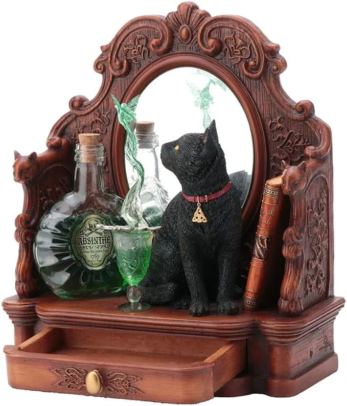 Lisa Parker Absinthe Fairy, Black Cat, Mirror with Drawer Statue by Veronese Design