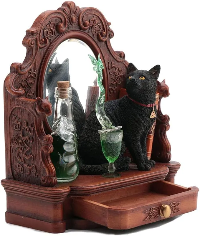Lisa Parker Absinthe Fairy, Black Cat, Mirror with Drawer Statue by Veronese Design