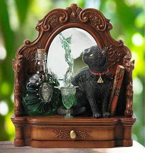 Lisa Parker Absinthe Fairy, Black Cat, Mirror with Drawer Statue by Veronese Design