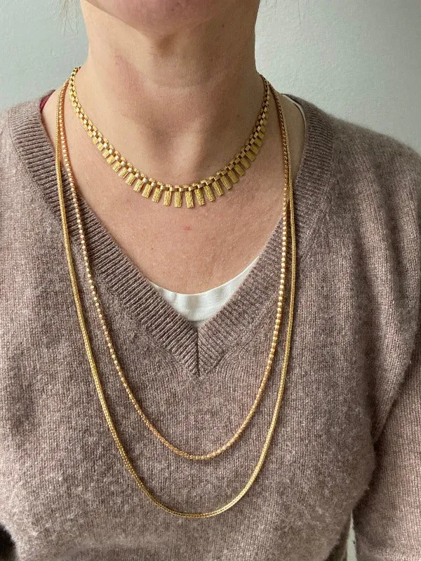 Long length Honeycomb link necklace - Italian vintage - 18k gold, 28 inch length