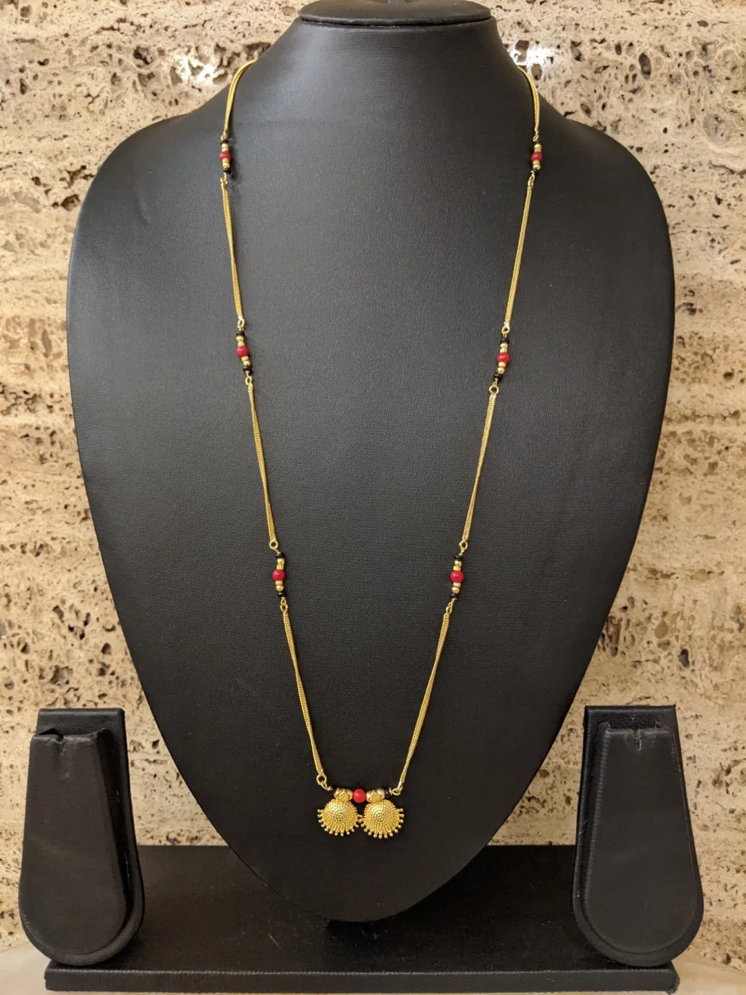 Long Mangalsutra Designs fancy gold mangalsutra vati pendant red & black beads gold chain