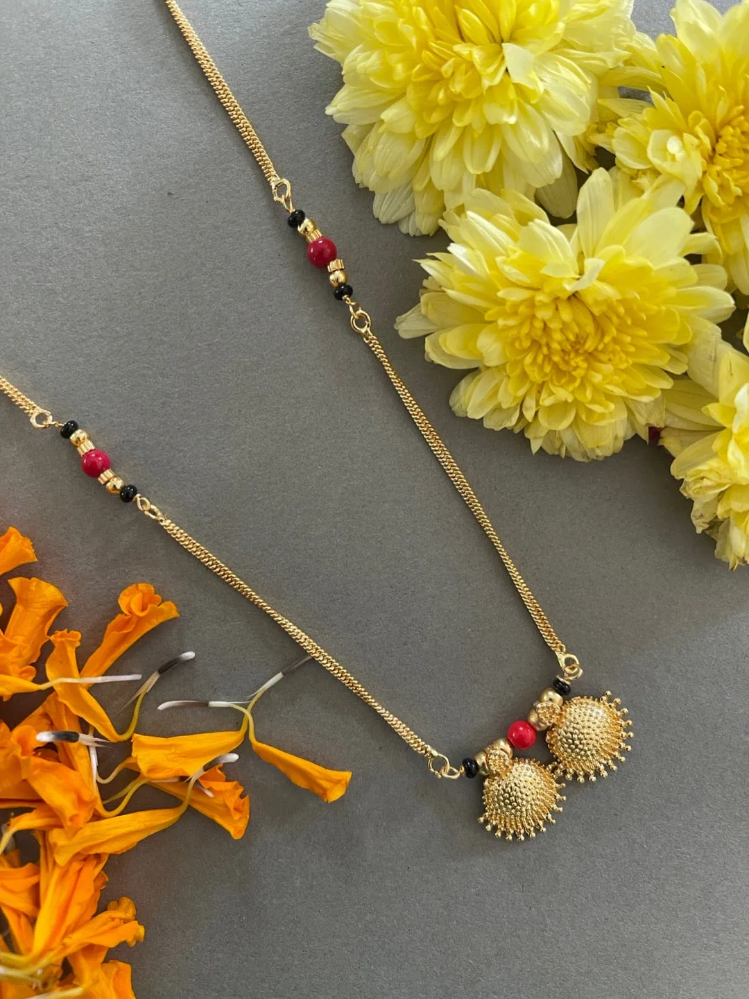 Long Mangalsutra Designs fancy gold mangalsutra vati pendant red & black beads gold chain