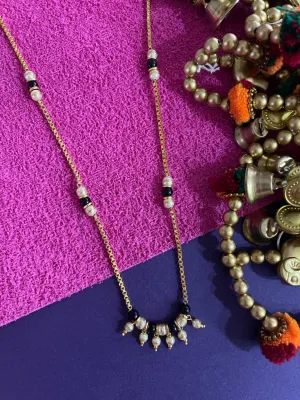 Long Mangalsutra Designs Latkan Pearls Pendant simple gold mangalsutra black beads gold chain