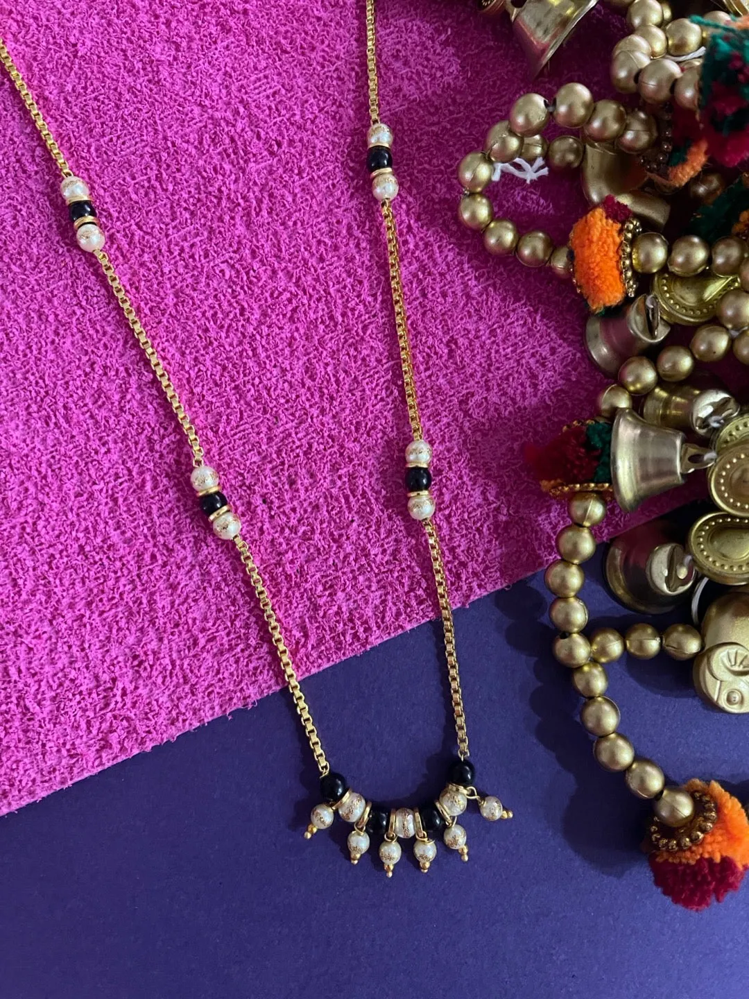 Long Mangalsutra Designs Latkan Pearls Pendant simple gold mangalsutra black beads gold chain