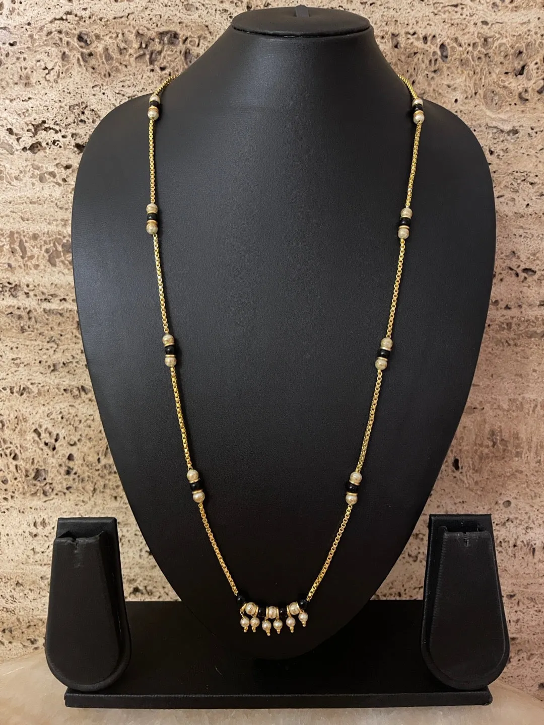 Long Mangalsutra Designs Latkan Pearls Pendant simple gold mangalsutra black beads gold chain