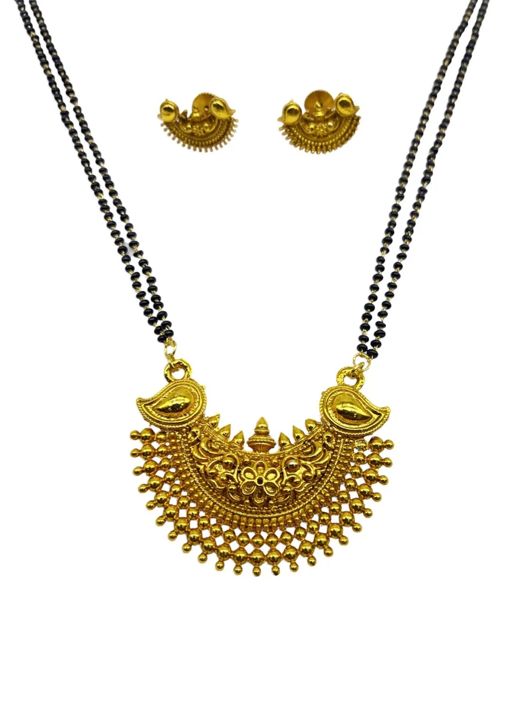 Long Mangalsutra Designs set with earrings gold mangalsutra Chandbali black beads chain
