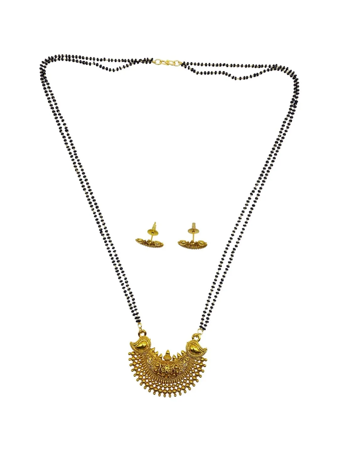 Long Mangalsutra Designs set with earrings gold mangalsutra Chandbali black beads chain