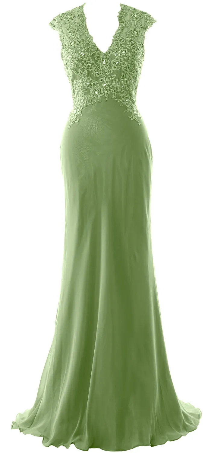 MACloth Women Mother of Bride Dresses Mermaid V Neck Lace Evening Formal Gown