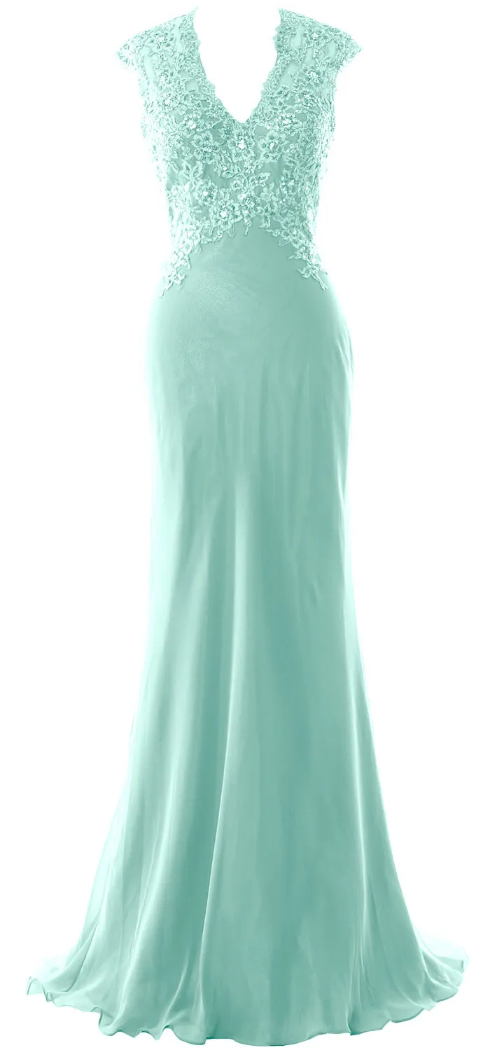MACloth Women Mother of Bride Dresses Mermaid V Neck Lace Evening Formal Gown