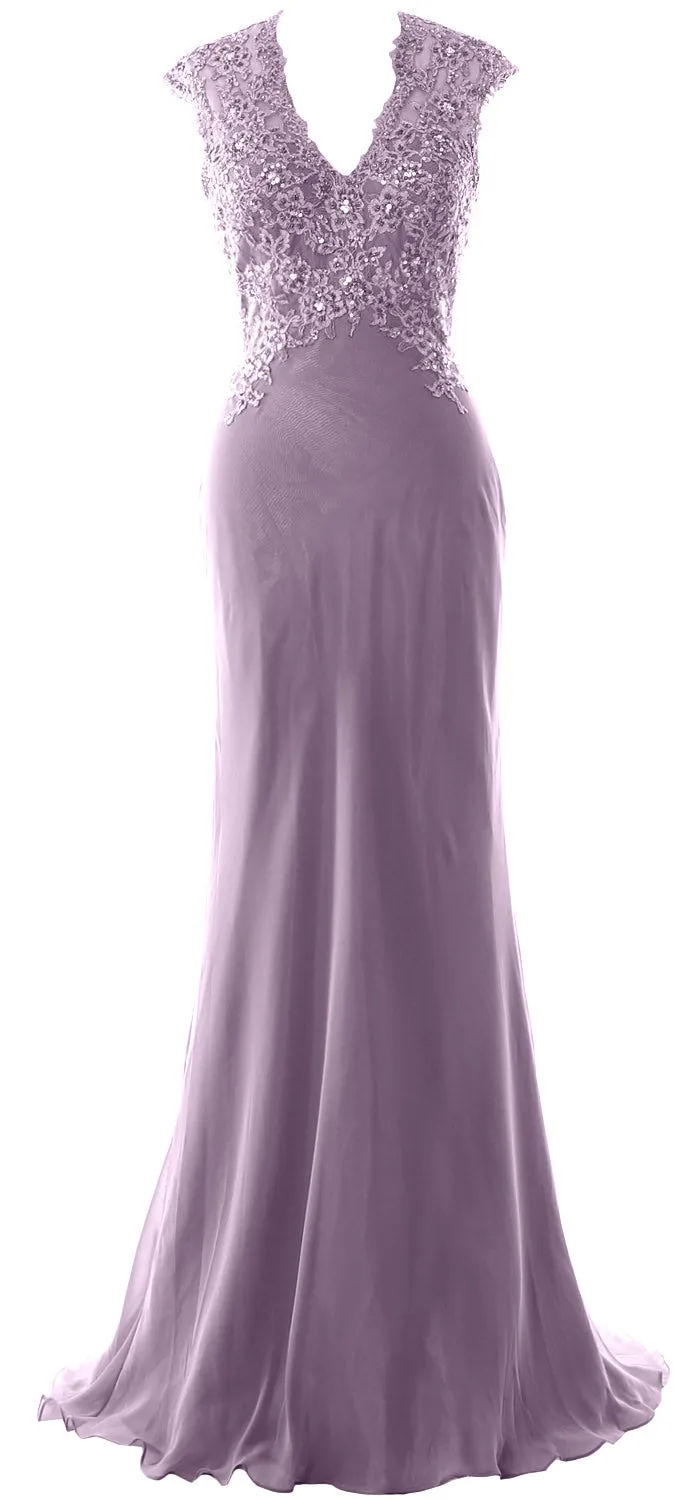 MACloth Women Mother of Bride Dresses Mermaid V Neck Lace Evening Formal Gown