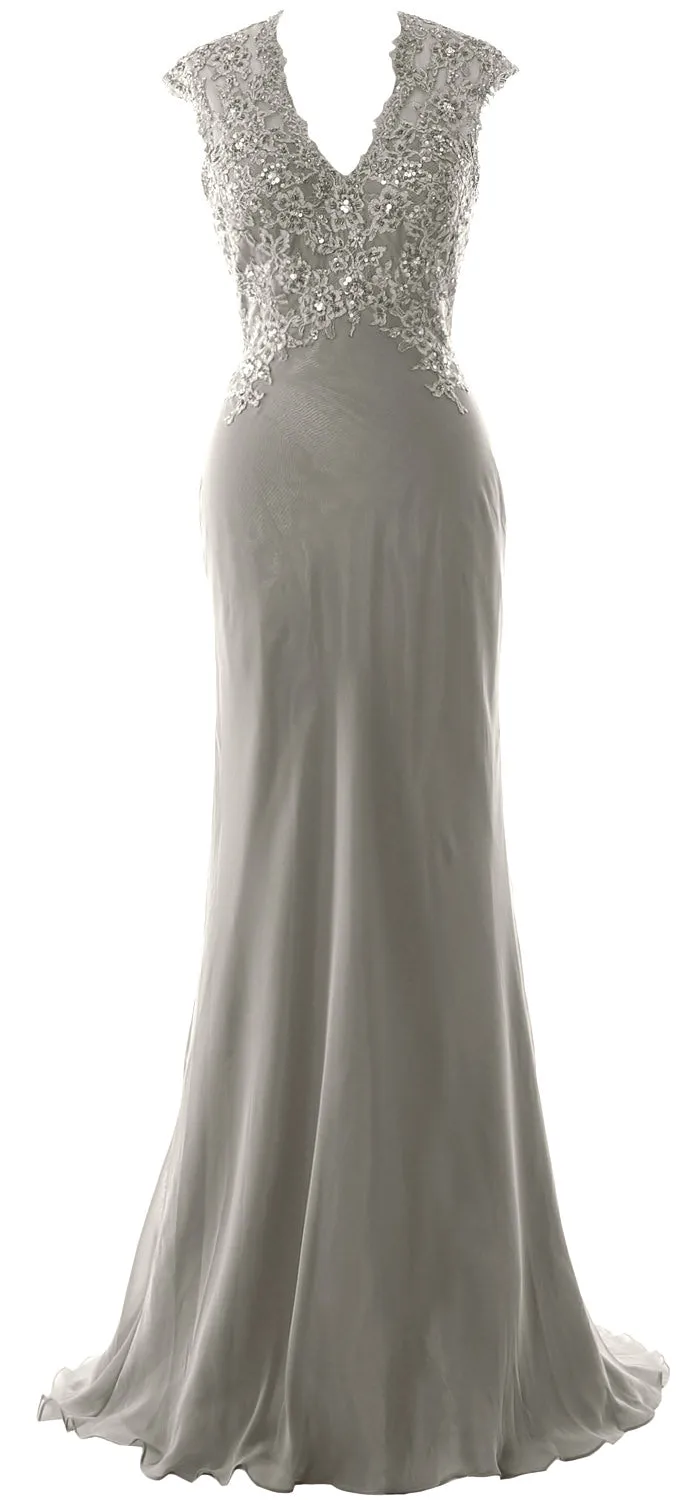 MACloth Women Mother of Bride Dresses Mermaid V Neck Lace Evening Formal Gown