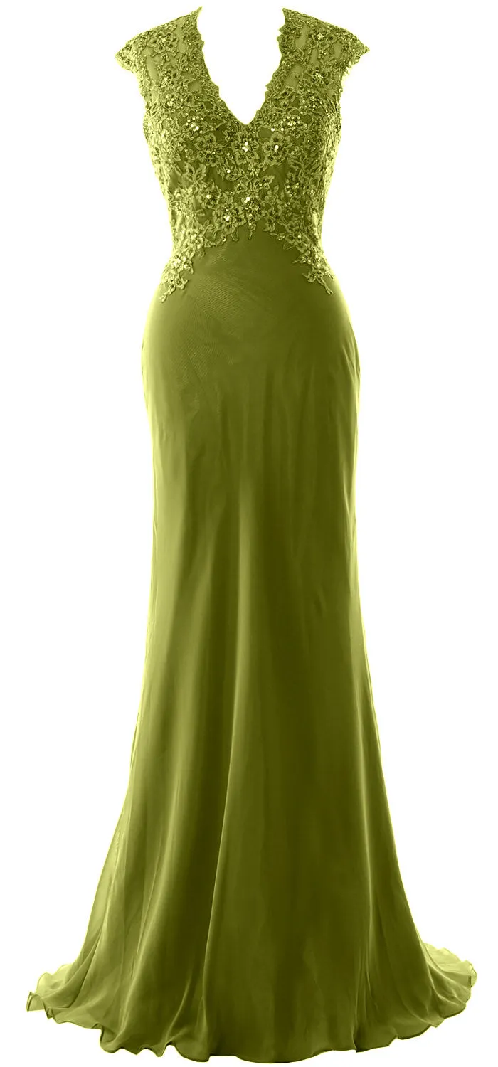 MACloth Women Mother of Bride Dresses Mermaid V Neck Lace Evening Formal Gown
