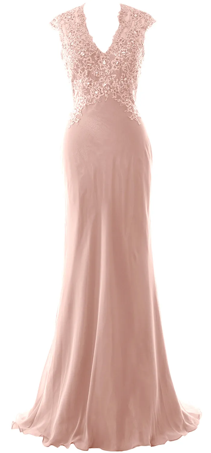 MACloth Women Mother of Bride Dresses Mermaid V Neck Lace Evening Formal Gown