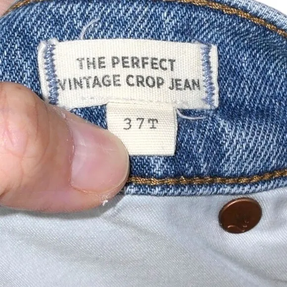 Madewell The Perfect Vintage Crop Jean Women's Sz 3XL Blue Fray Bottom EUC HTF