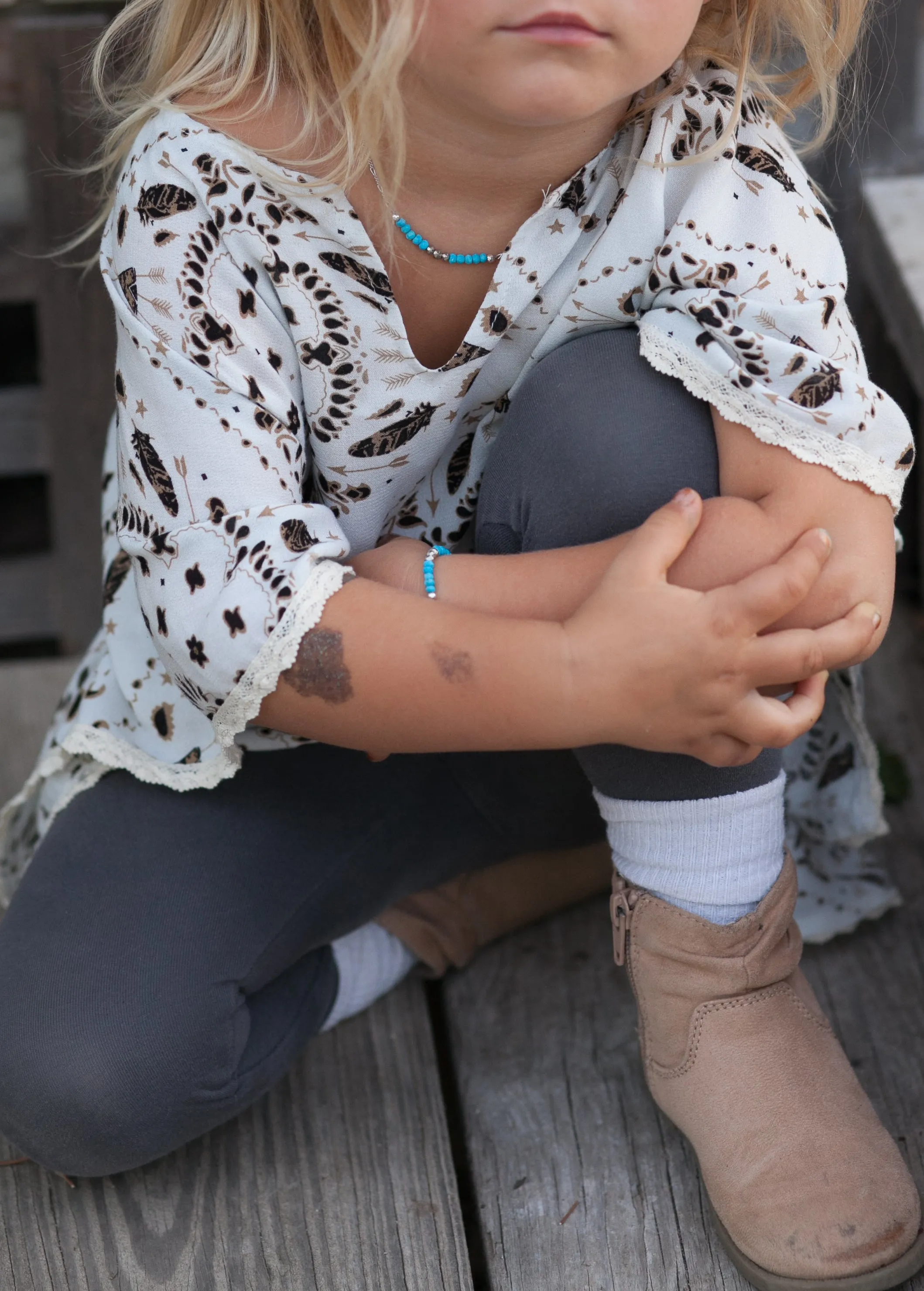 Mermaid Gemstone Kids Necklace in Silver w/Turquoise