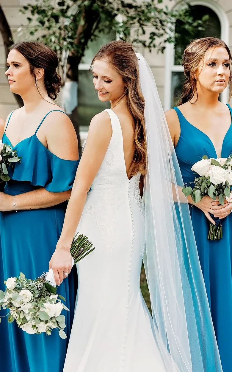 Mermaid V-neck Satin Vintage Wedding Dress With Embroidery And Chapel Train-716576