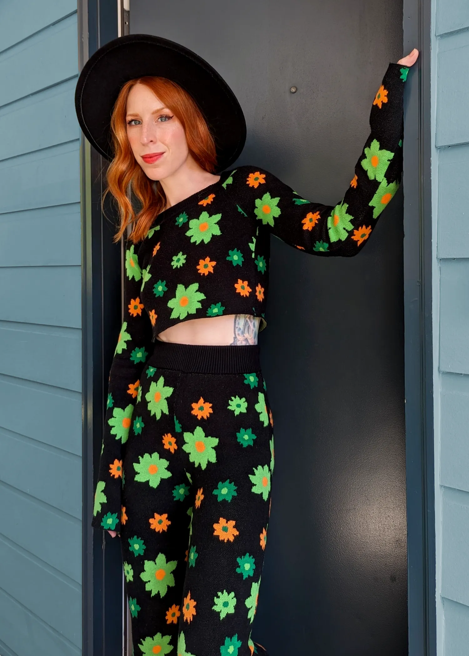 Midnight Garden Bell Sleeve Knit Crop Top