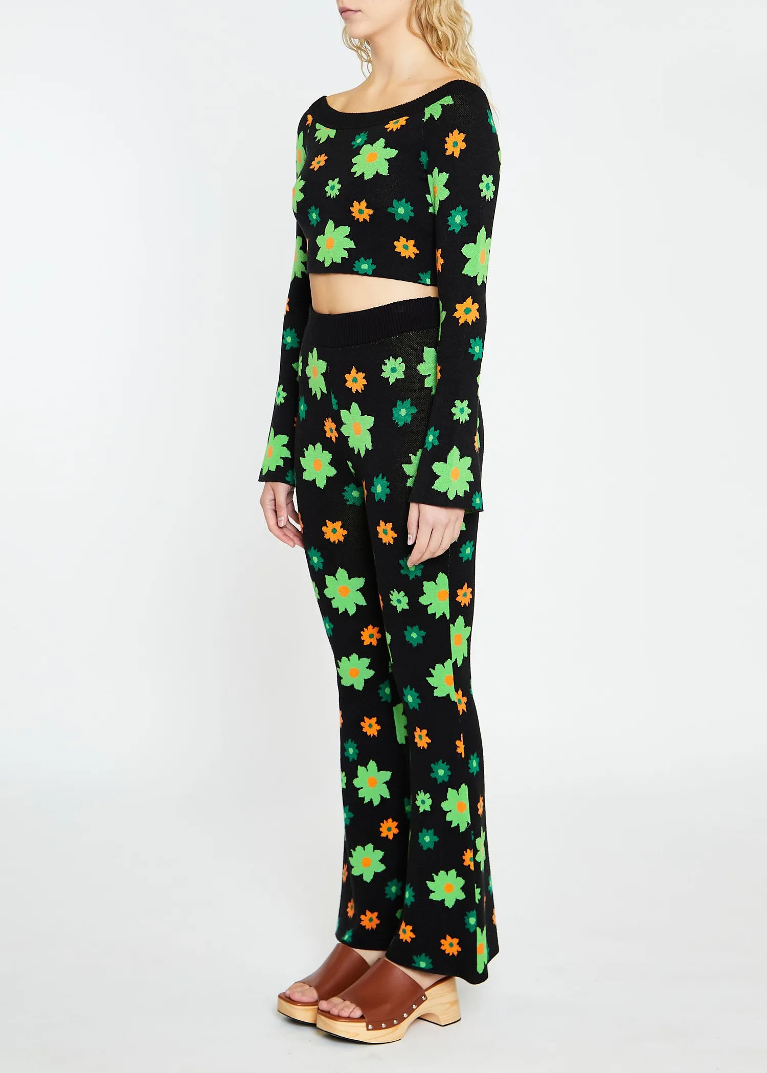 Midnight Garden Bell Sleeve Knit Crop Top