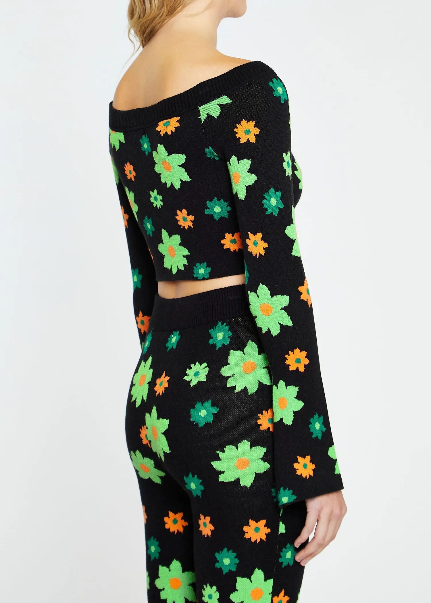 Midnight Garden Bell Sleeve Knit Crop Top