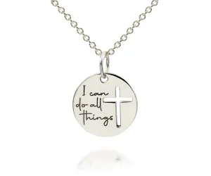 Mini I Can Do All Things White Gold Cross Necklace