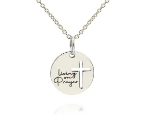 Mini Living On Prayer White Gold Cross Necklace