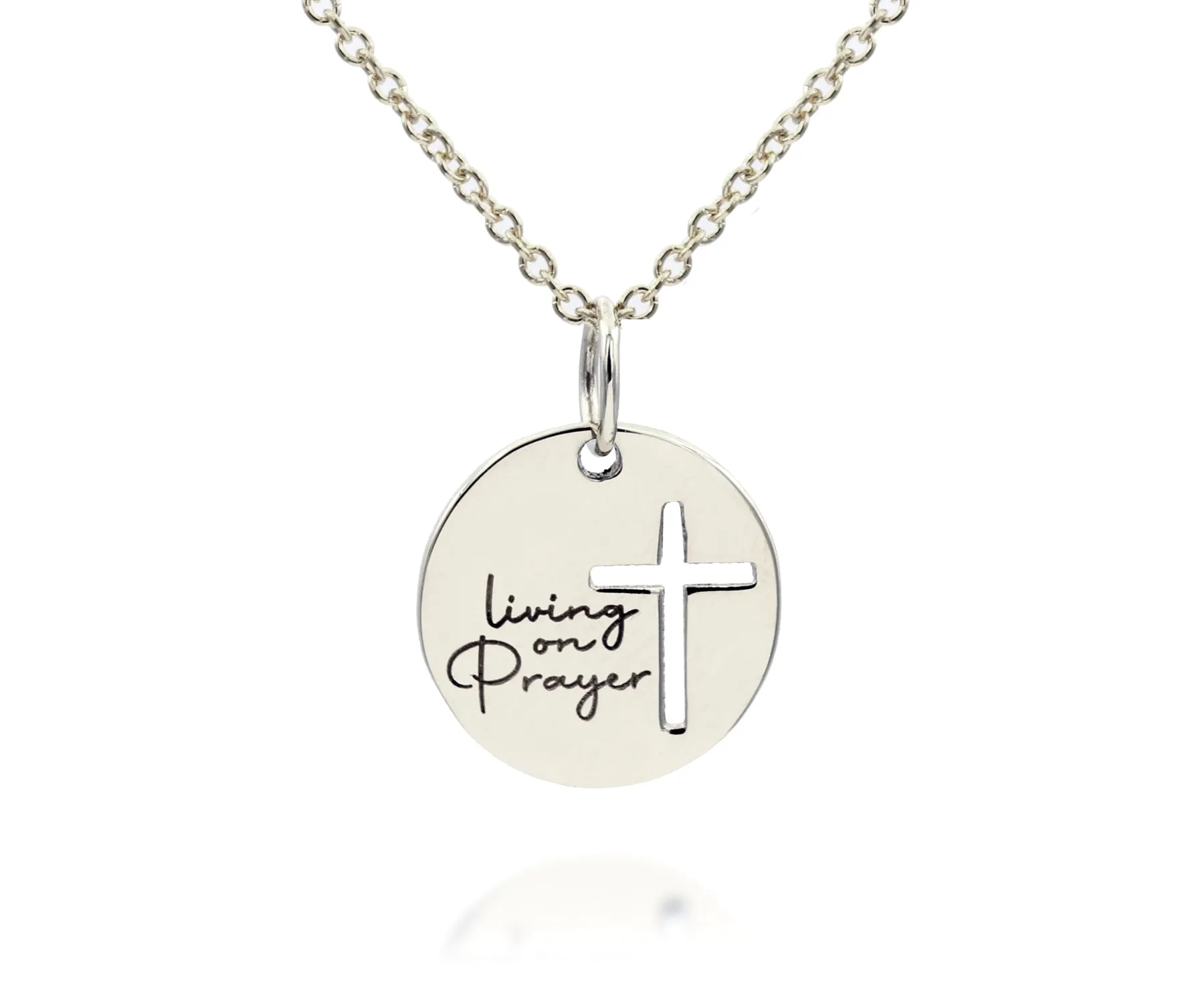 Mini Living On Prayer White Gold Cross Necklace
