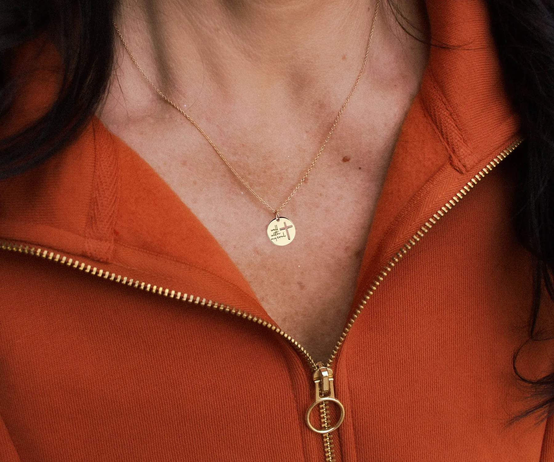 Mini Well With My Soul White Gold Cross Necklace