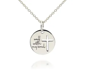 Mini Well With My Soul White Gold Cross Necklace