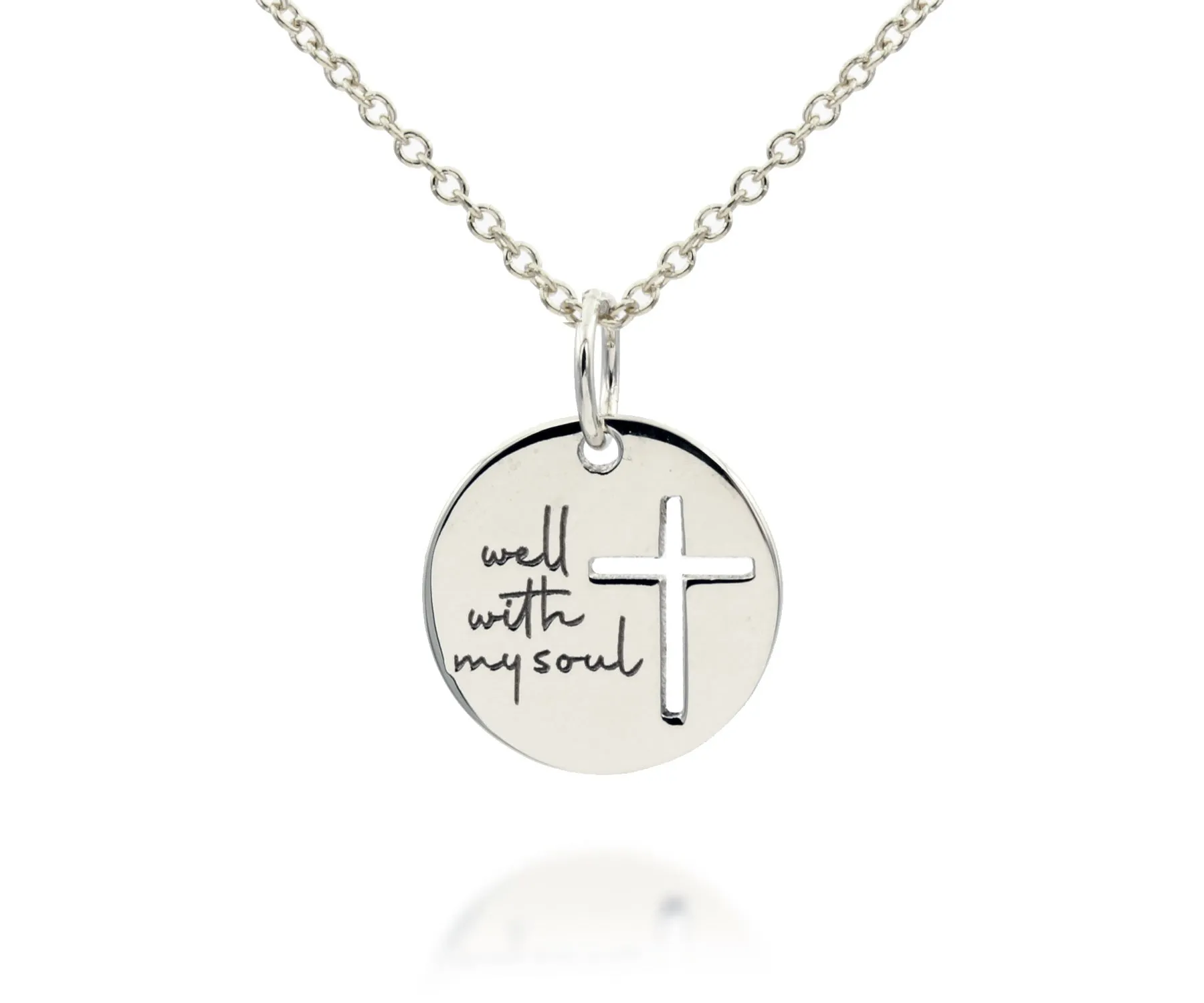 Mini Well With My Soul White Gold Cross Necklace