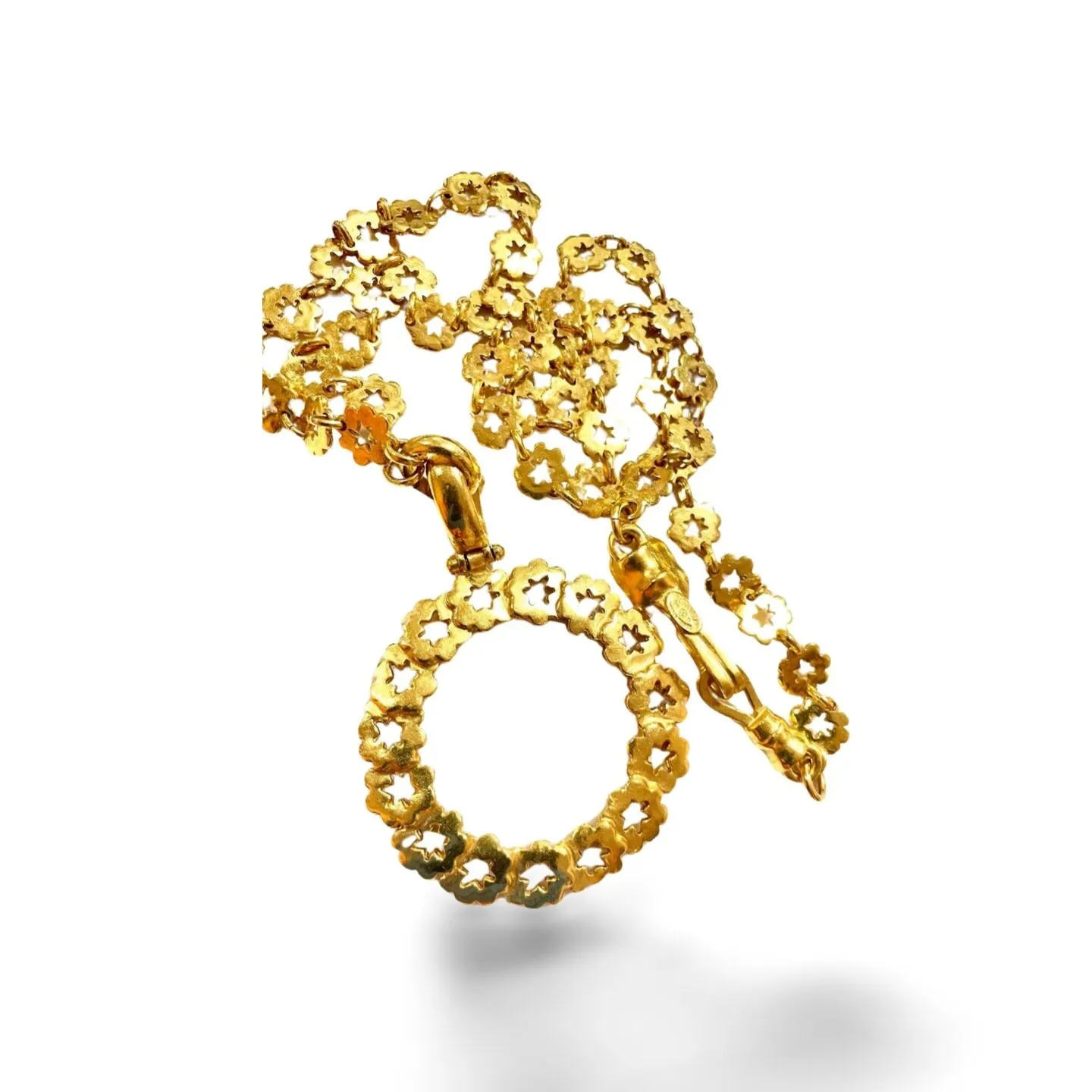 MINT. Vintage CHANEL chain necklace with flower chain and loupe pendant top. Has CC motifs.  Gorgeous masterpiece. 060123ac5