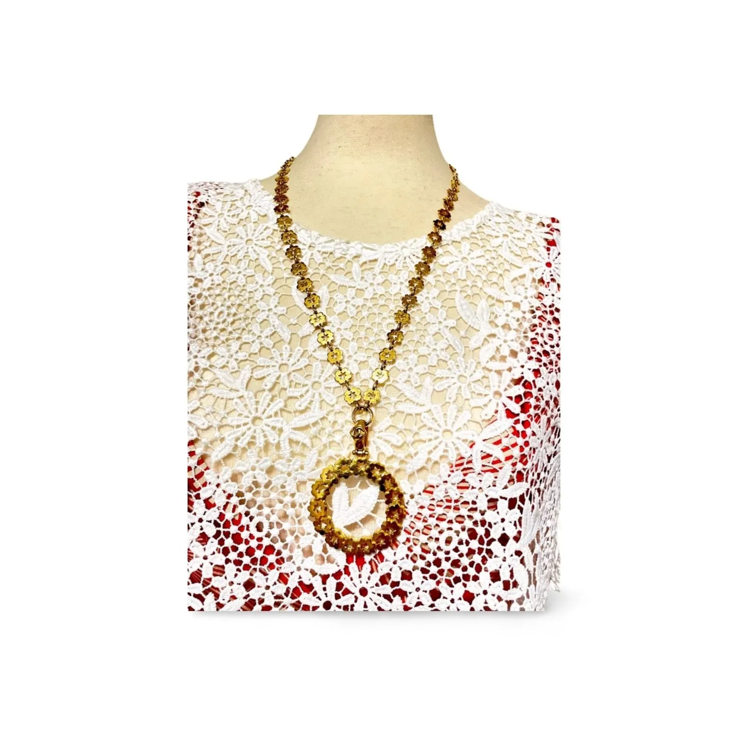 MINT. Vintage CHANEL chain necklace with flower chain and loupe pendant top. Has CC motifs.  Gorgeous masterpiece. 060123ac5