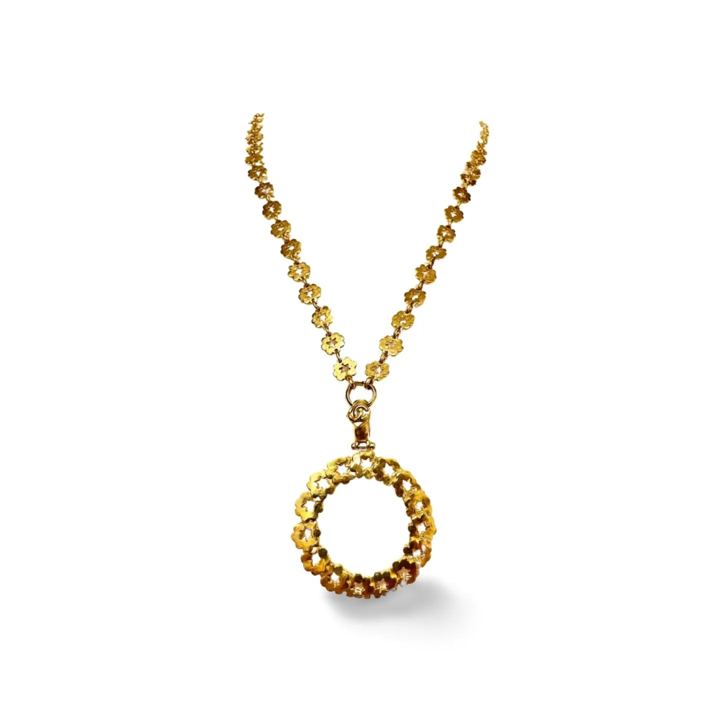MINT. Vintage CHANEL chain necklace with flower chain and loupe pendant top. Has CC motifs.  Gorgeous masterpiece. 060123ac5