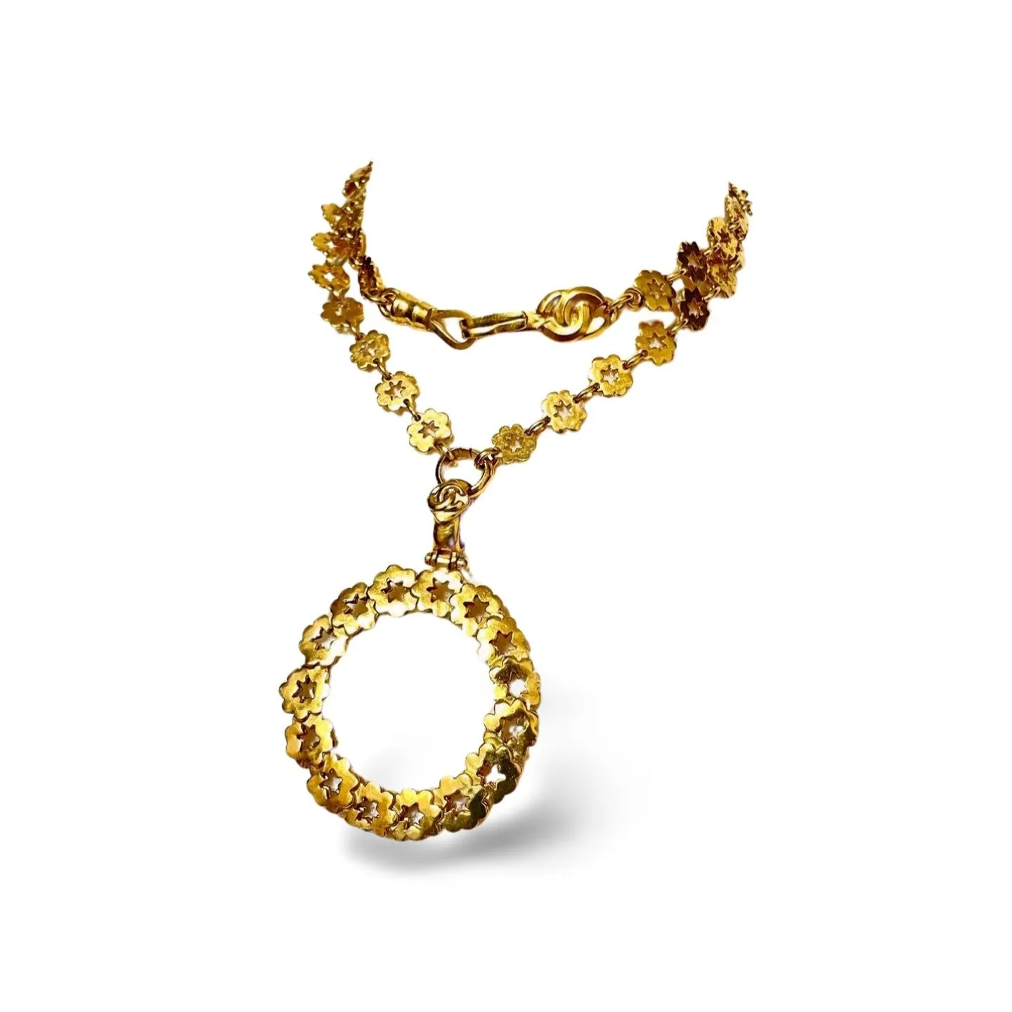MINT. Vintage CHANEL chain necklace with flower chain and loupe pendant top. Has CC motifs.  Gorgeous masterpiece. 060123ac5