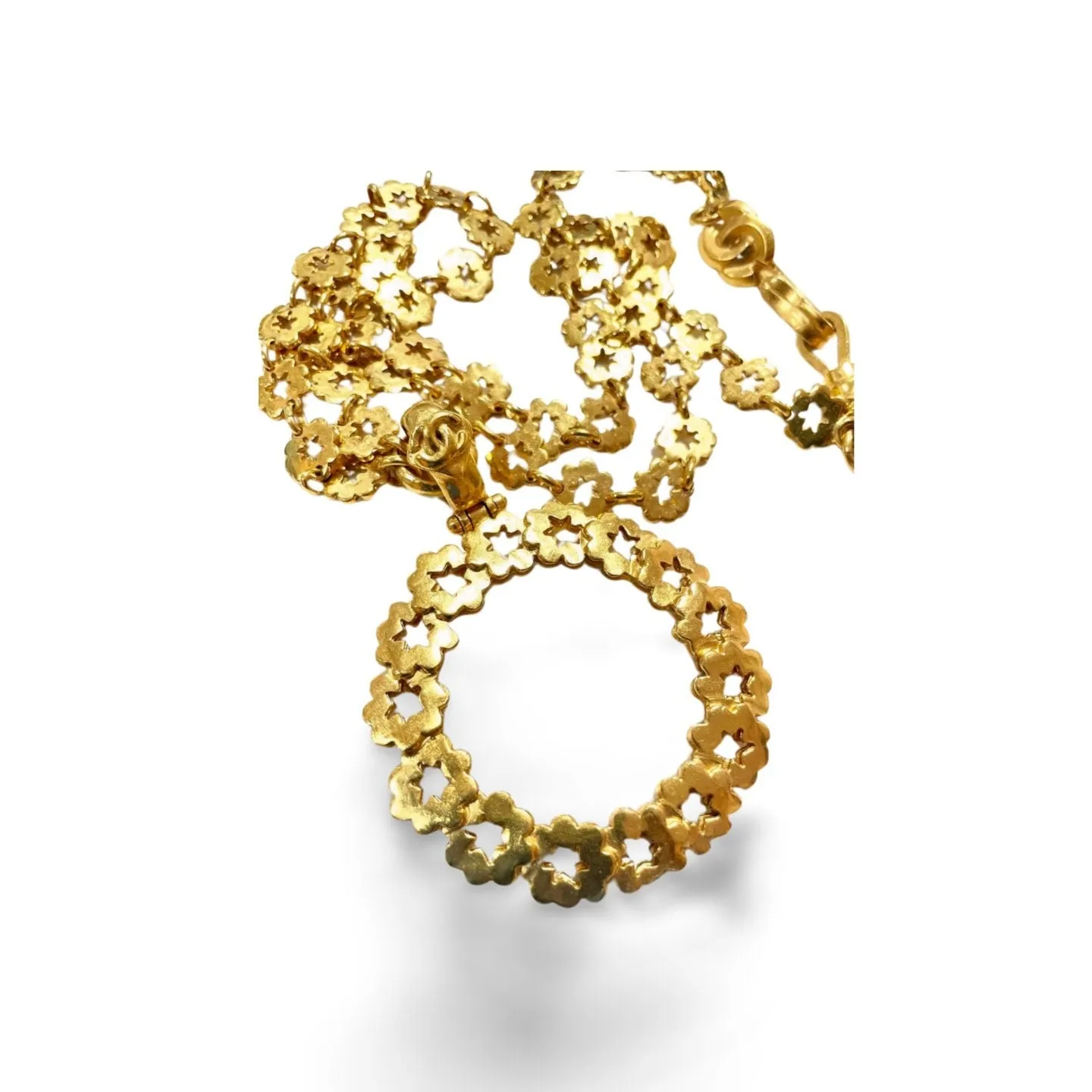 MINT. Vintage CHANEL chain necklace with flower chain and loupe pendant top. Has CC motifs.  Gorgeous masterpiece. 060123ac5