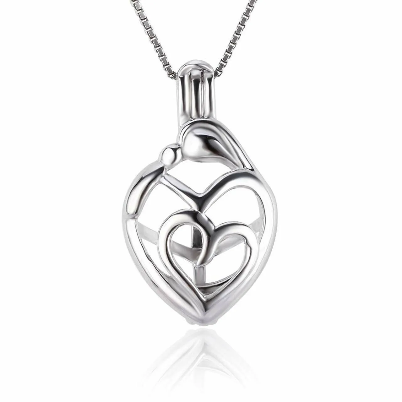 Mother and Child Sterling Silver Cage Necklace Set