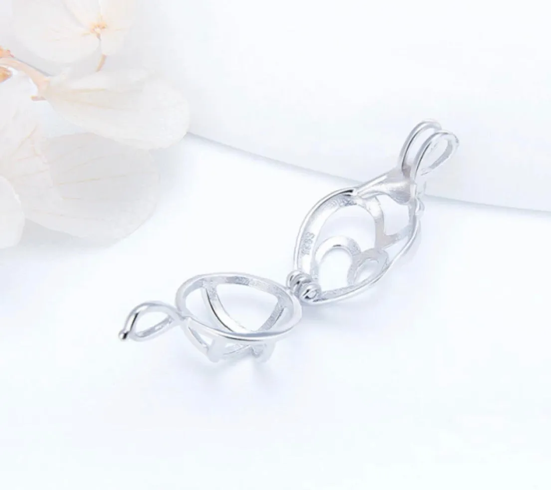 Mother and Child Sterling Silver Cage Necklace Set