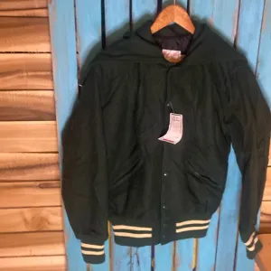 New old stock women’s varsity letter jacket size small green white with hood