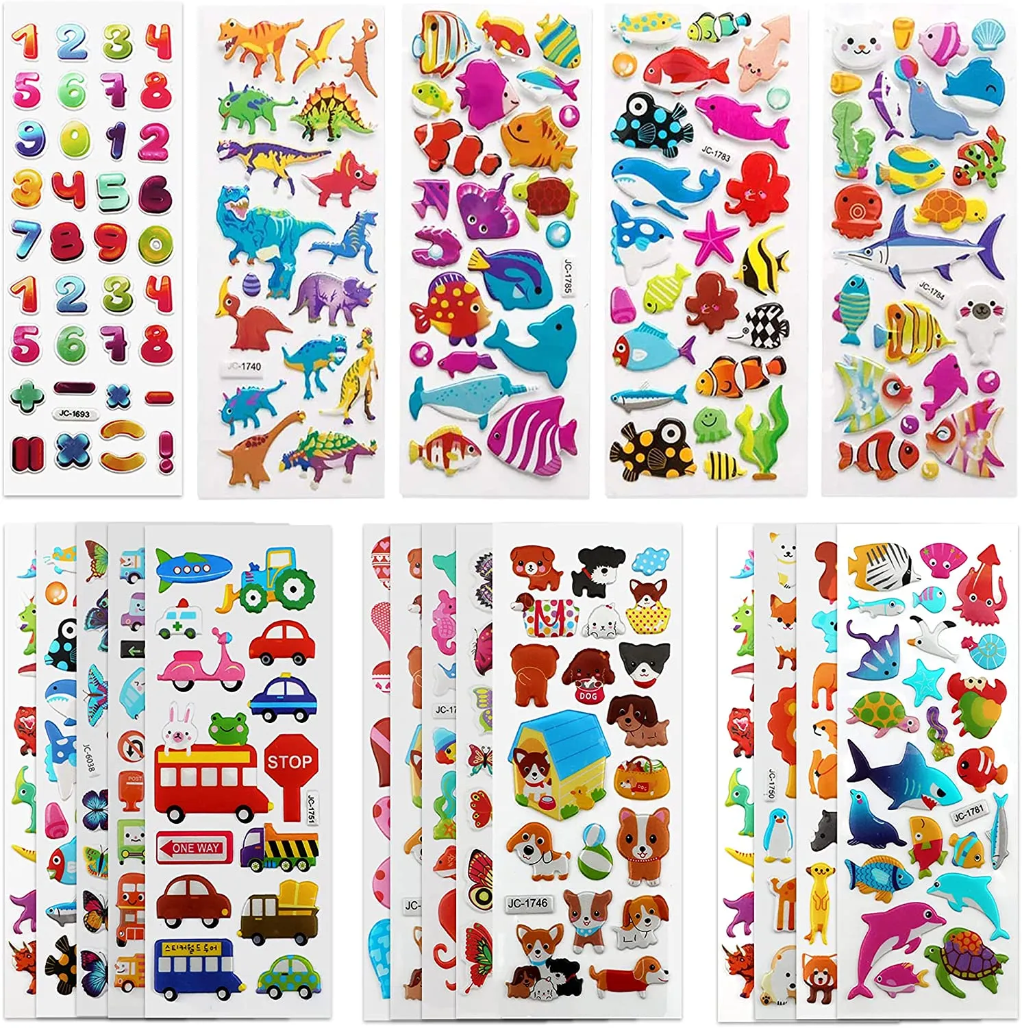 New SAVITA 3D Stickers for Kids & Toddlers 500  Puffy Stickers Variety Pack for Scrapbooking Bullet Journal Including Animal, Numbers, Fruits, Fish, Dinosaurs, Cars and More…