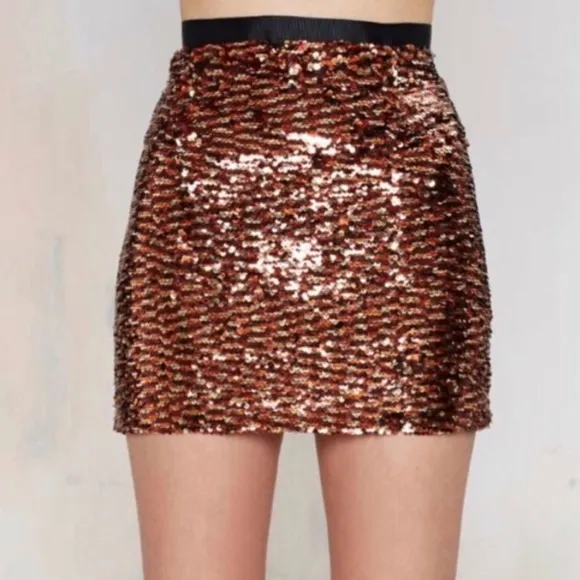 NWT Glamorous Copper Sequin Mini Skirt