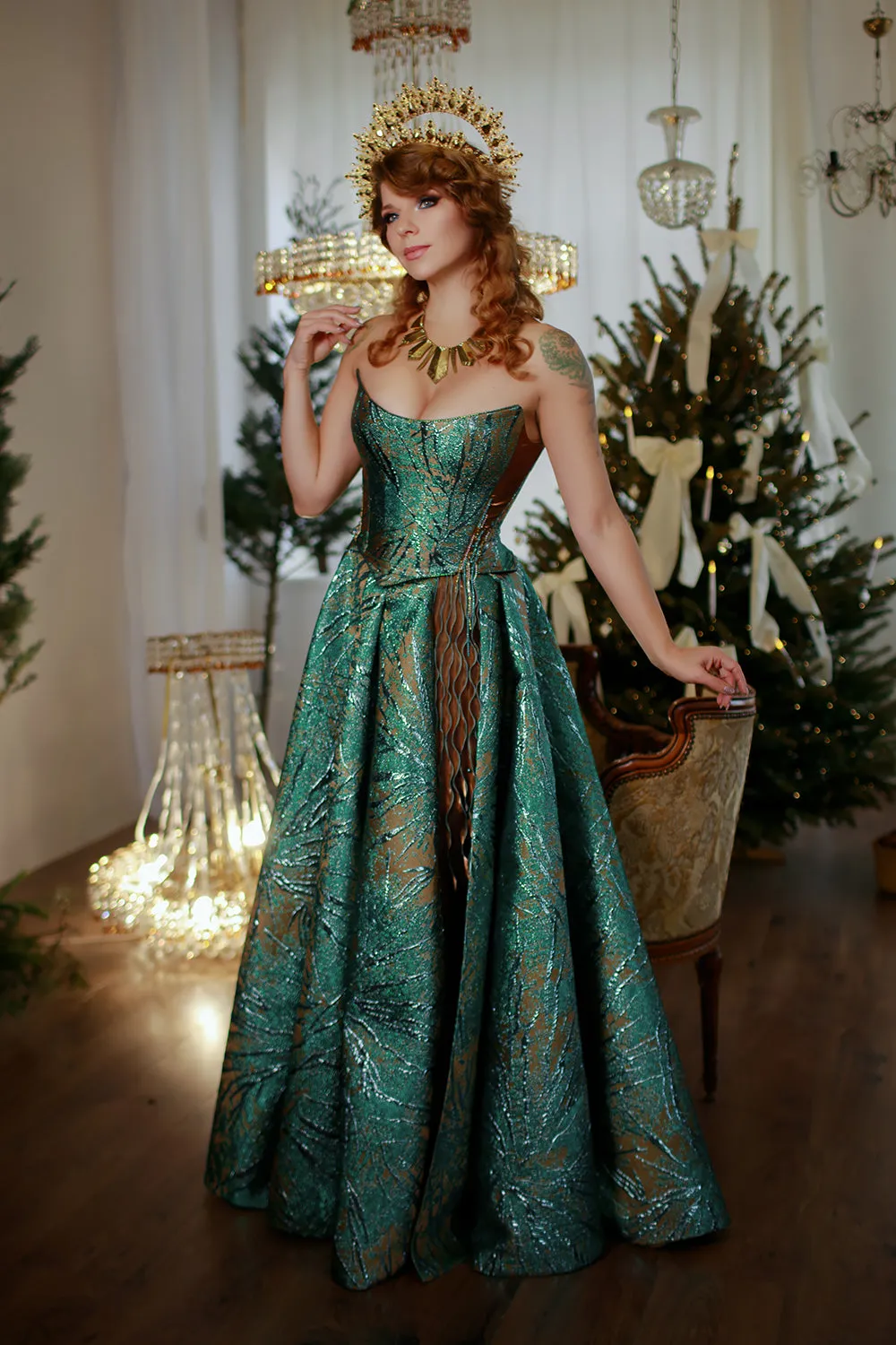 Ocean Depths Fantasy Gown - Jacquard Dress with Crystal and Bead