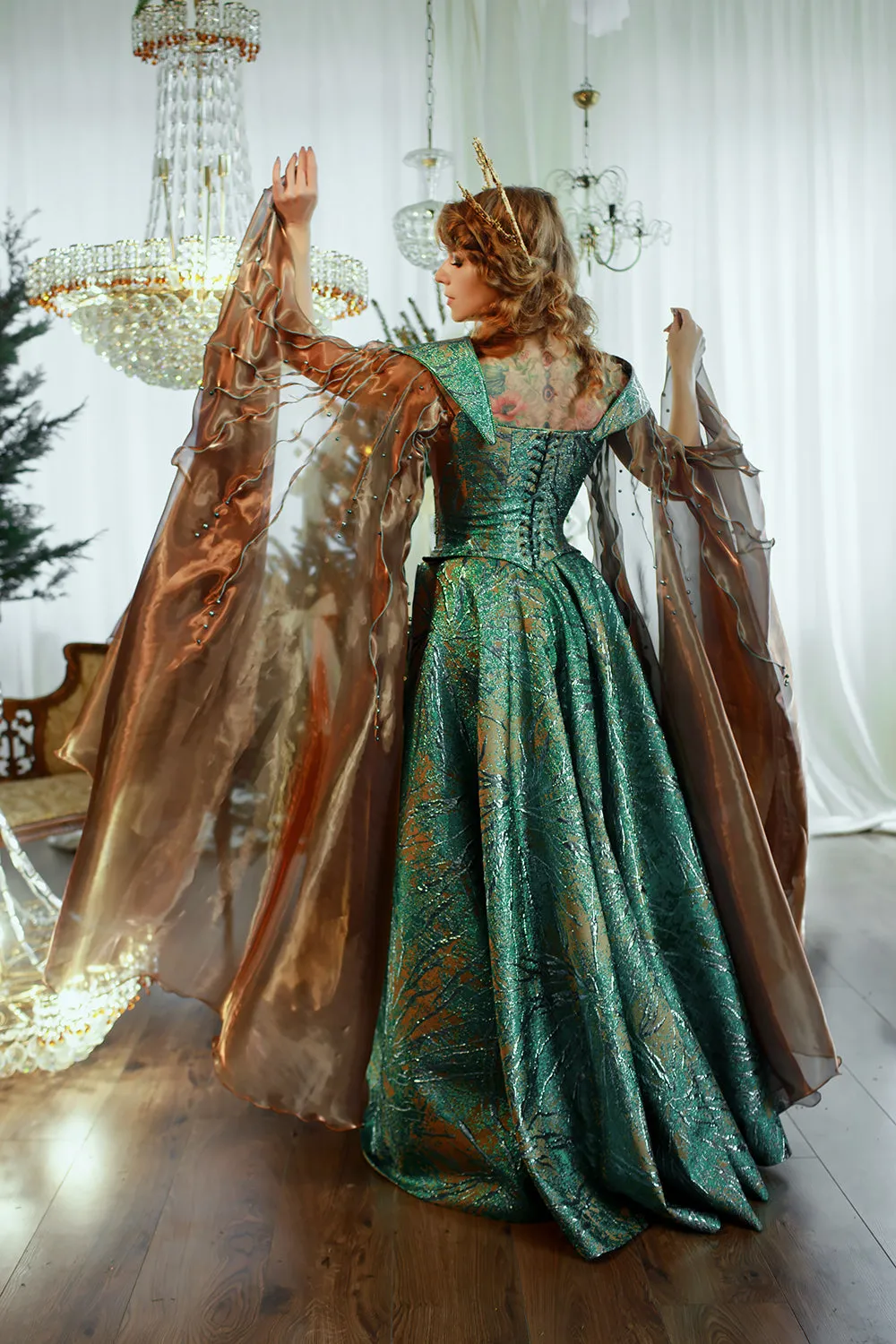 Ocean Depths Fantasy Gown - Jacquard Dress with Crystal and Bead