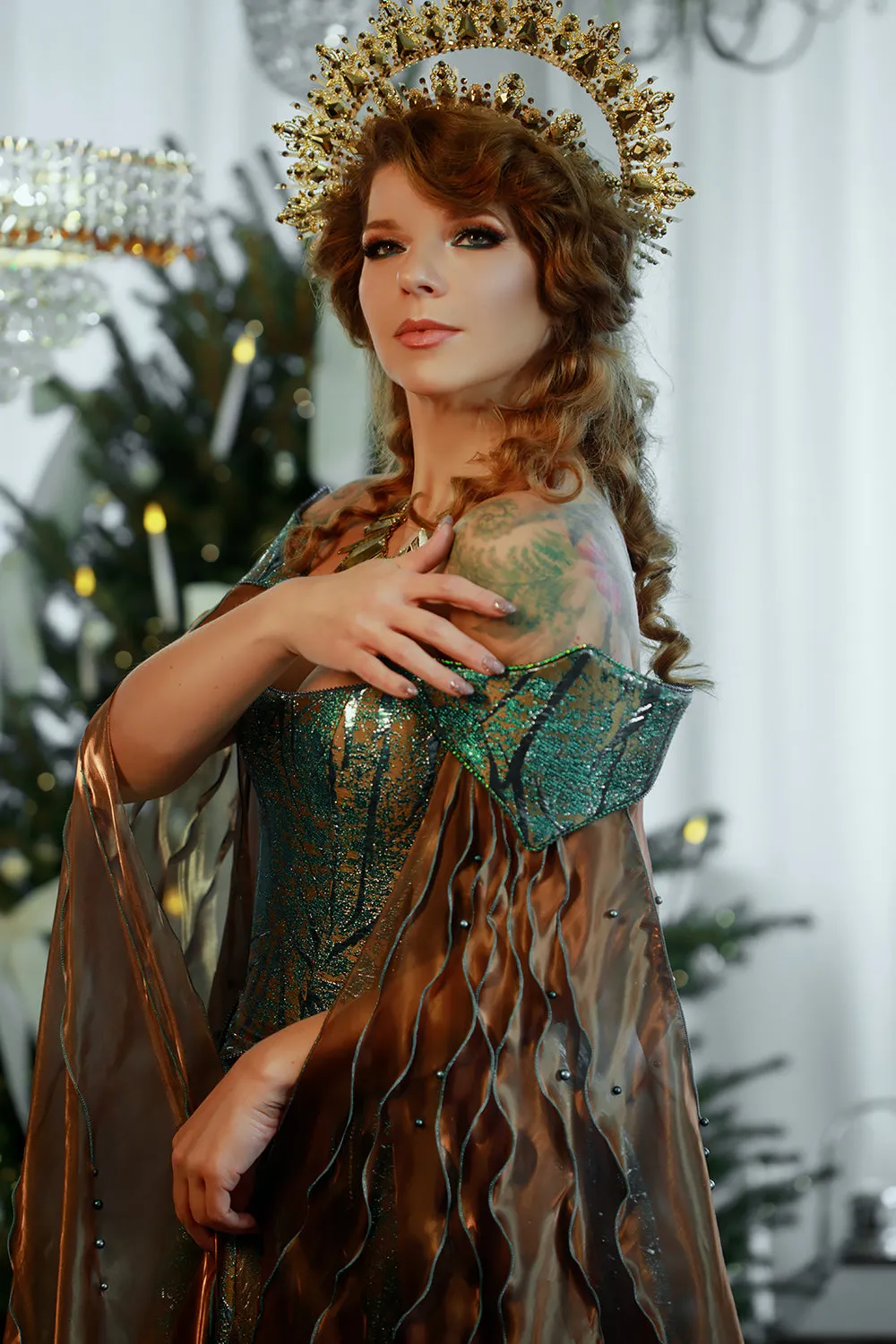 Ocean Depths Fantasy Gown - Jacquard Dress with Crystal and Bead