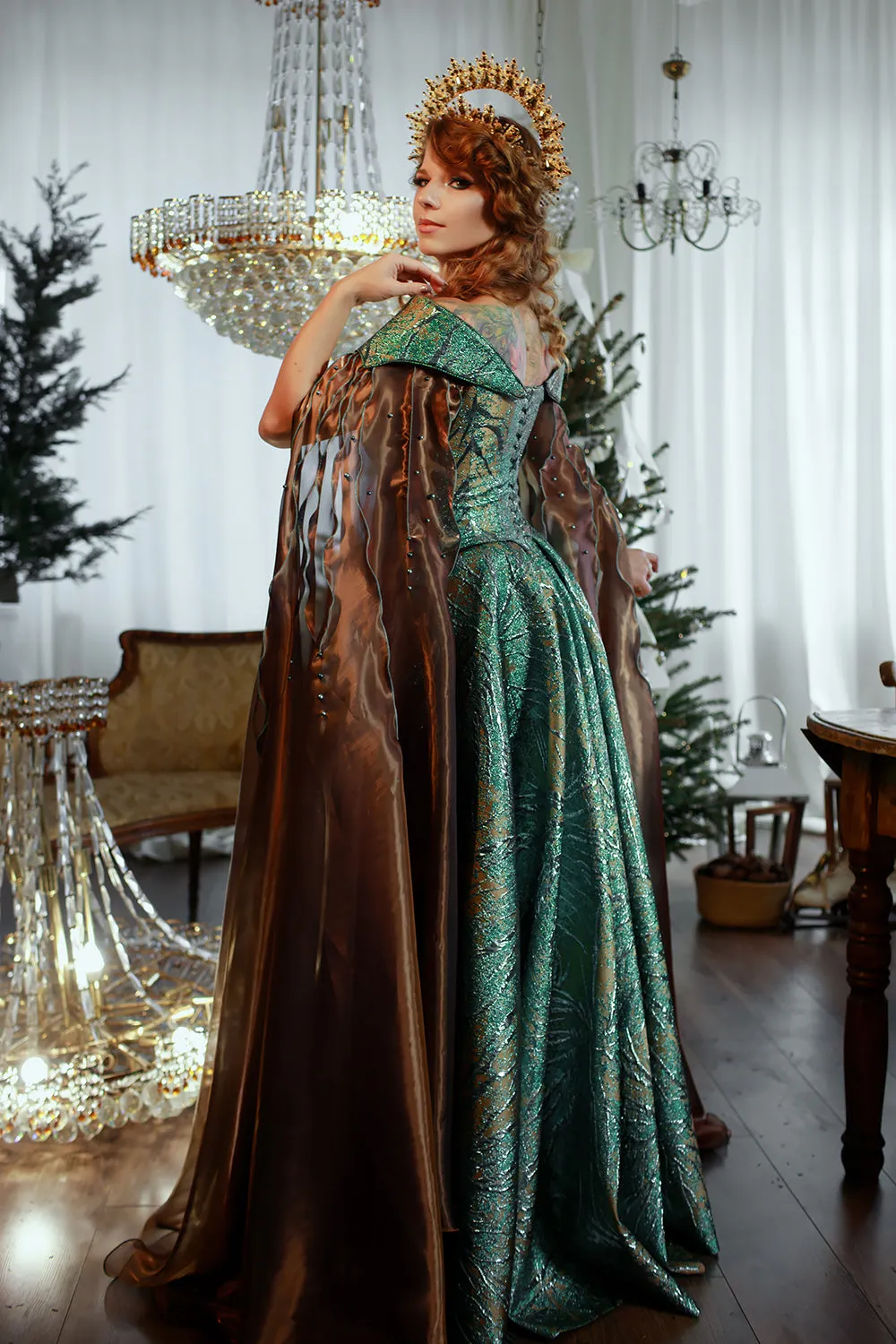 Ocean Depths Fantasy Gown - Jacquard Dress with Crystal and Bead