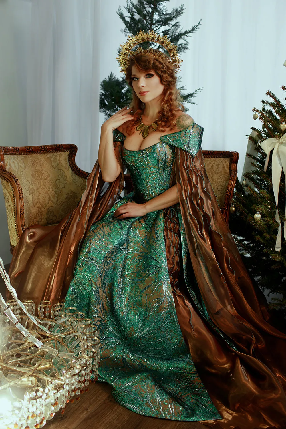 Ocean Depths Fantasy Gown - Jacquard Dress with Crystal and Bead